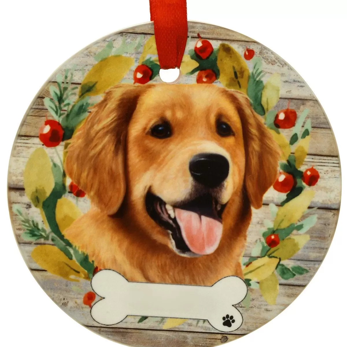 Bronner's Christmas Wonderland Personalized Golden Retriever Dog Round Ceramic Ornament | Ornaments