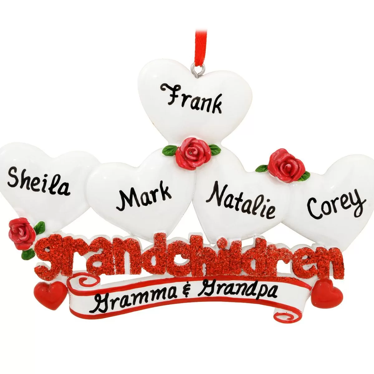 Bronner's Christmas Wonderland Personalized Grandchildren With Five Hearts Ornament | Ornaments