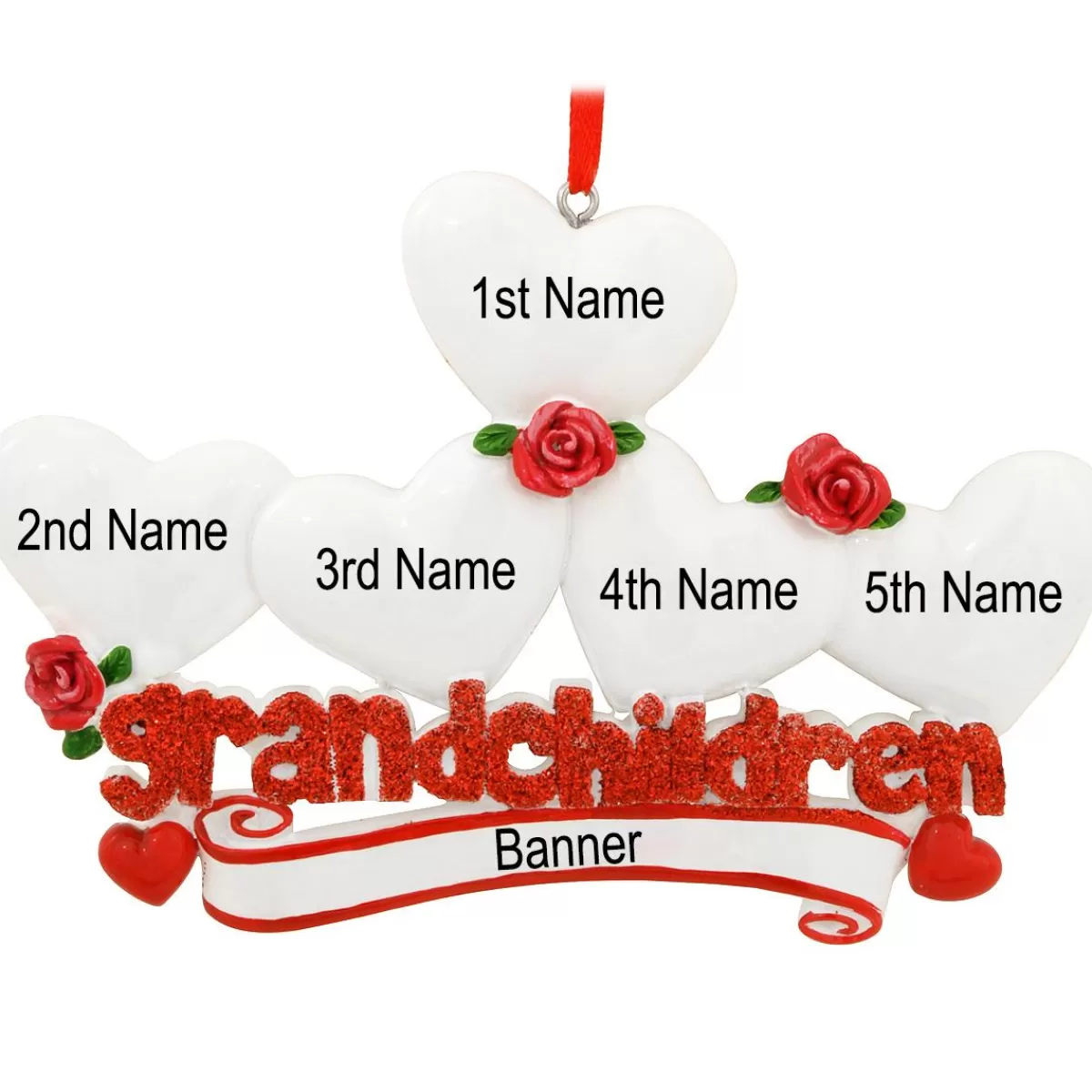 Bronner's Christmas Wonderland Personalized Grandchildren With Five Hearts Ornament | Ornaments