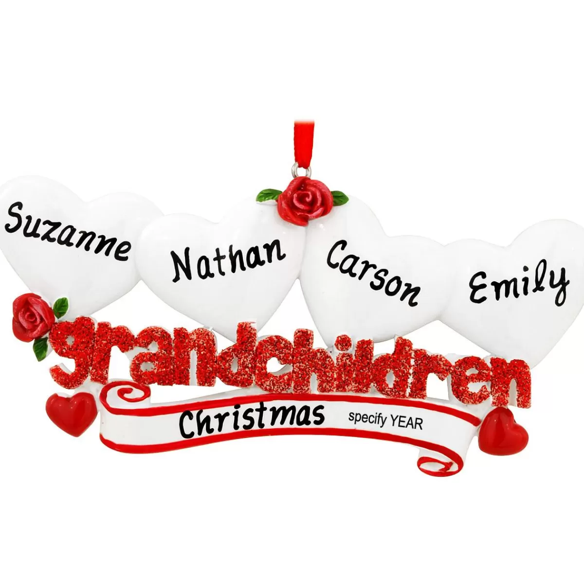 Bronner's Christmas Wonderland Personalized Grandchildren With Four Hearts Ornament | Ornaments