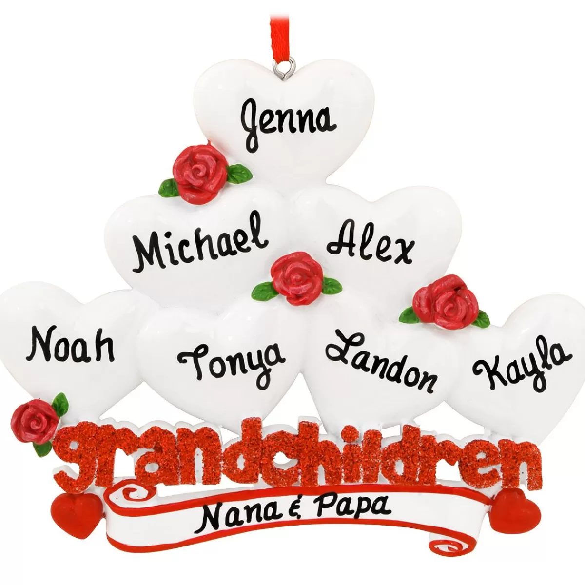 Bronner's Christmas Wonderland Personalized Grandchildren With Seven Hearts Ornament | Ornaments