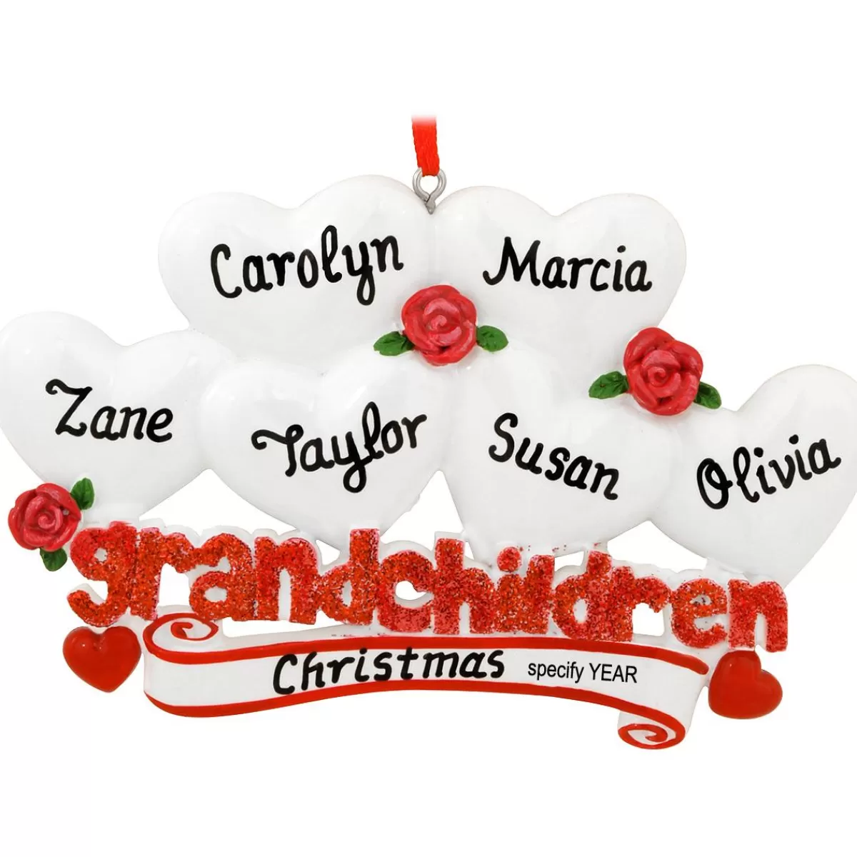 Bronner's Christmas Wonderland Personalized Grandchildren With Six Hearts Ornament | Ornaments