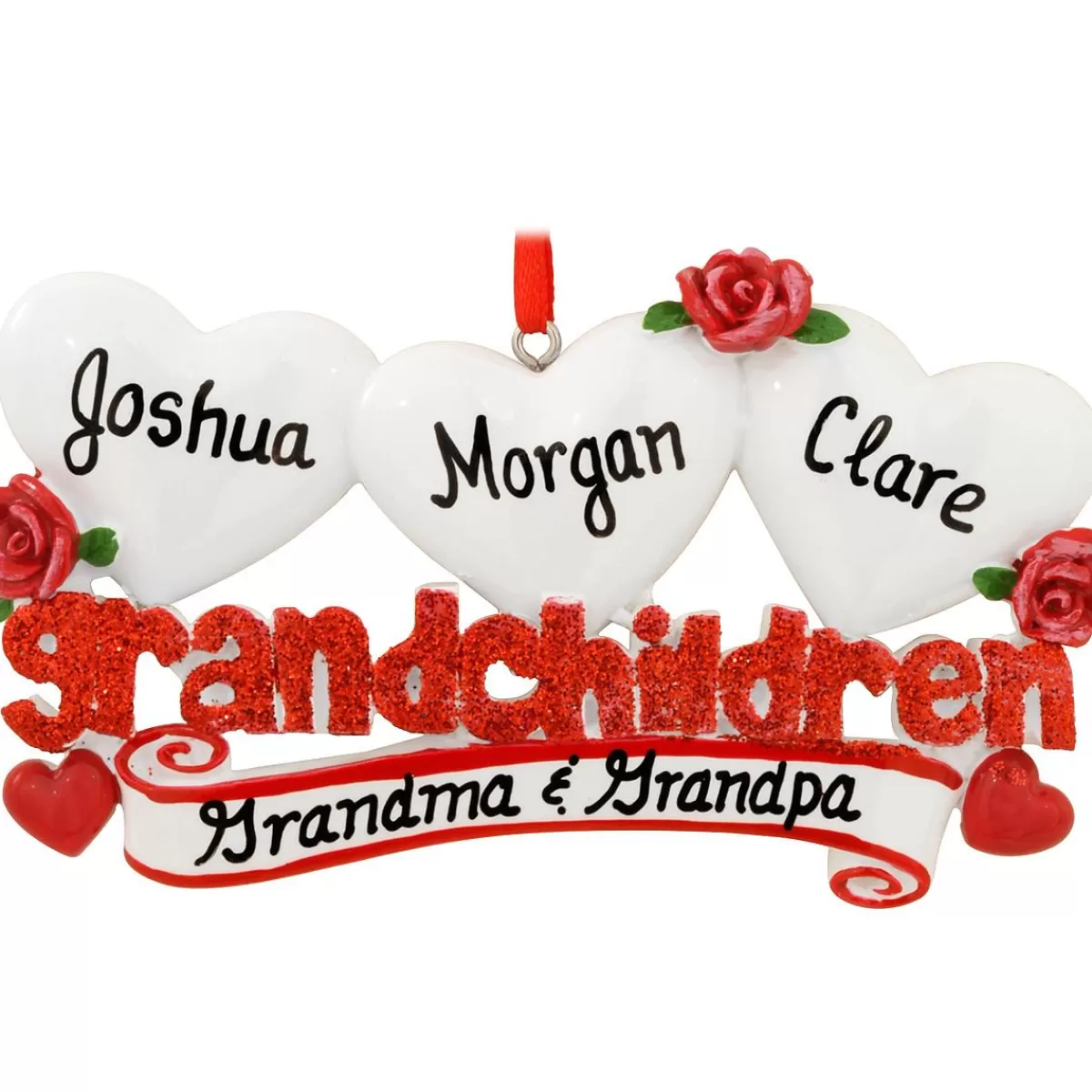 Bronner's Christmas Wonderland Personalized Grandchildren With Three Hearts Ornament | Ornaments