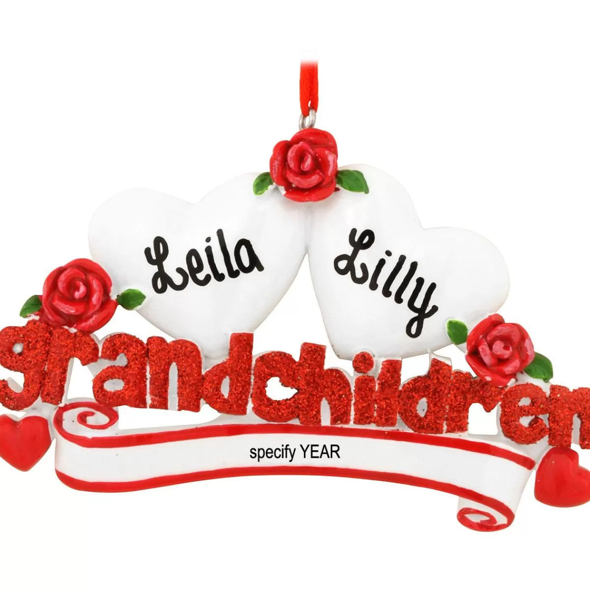 Bronner's Christmas Wonderland Personalized Grandchildren With Two Hearts Ornament | Ornaments