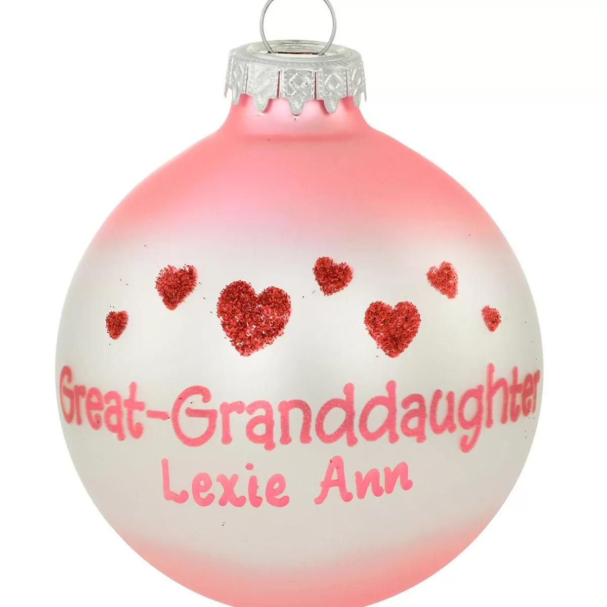 Bronner's Christmas Wonderland Personalized Great Granddaughter With Hearts Glass Ornament | Ornaments