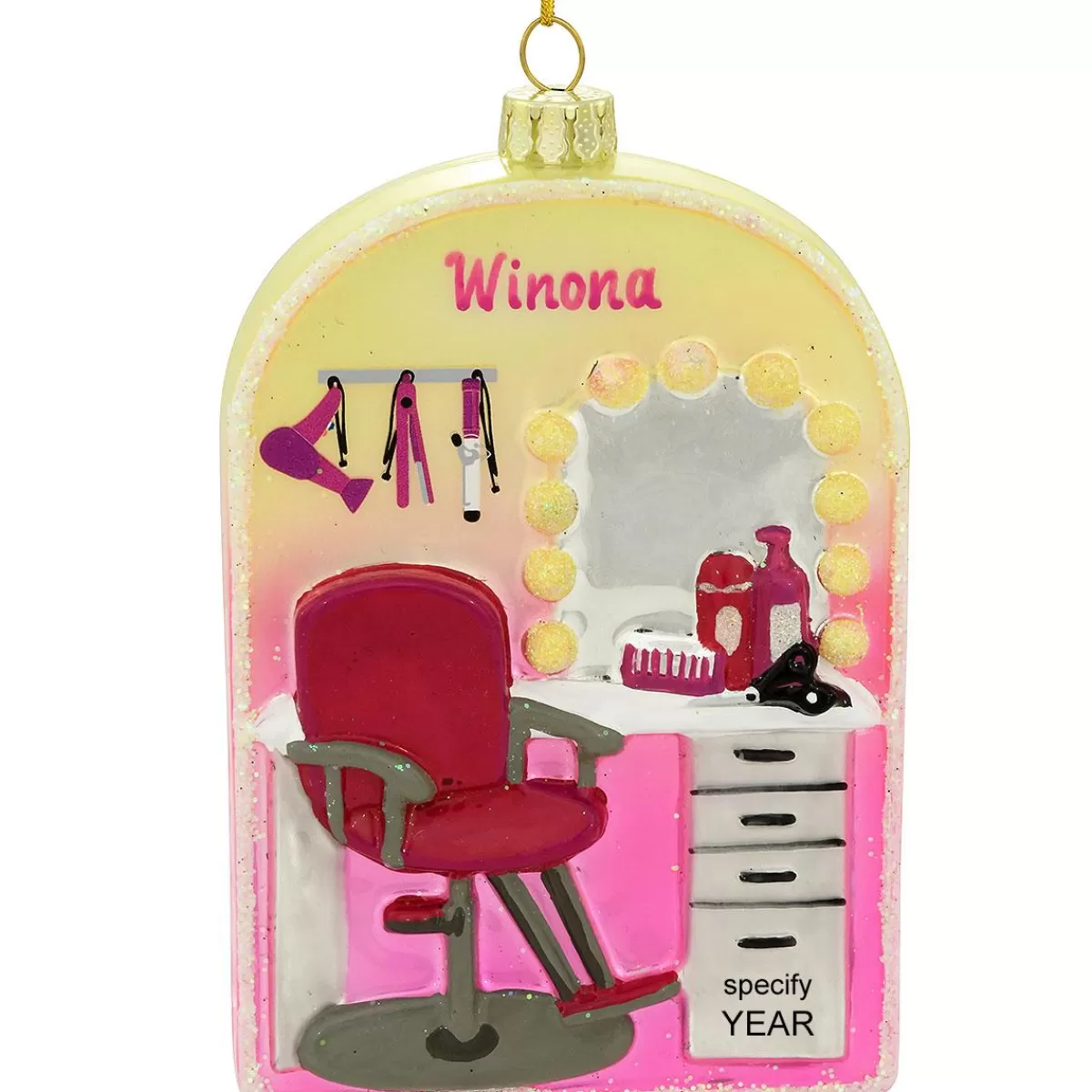 Bronner's Christmas Wonderland Personalized Hair Salon With Styling Tools Glass Ornament> Hobbies & Occupations