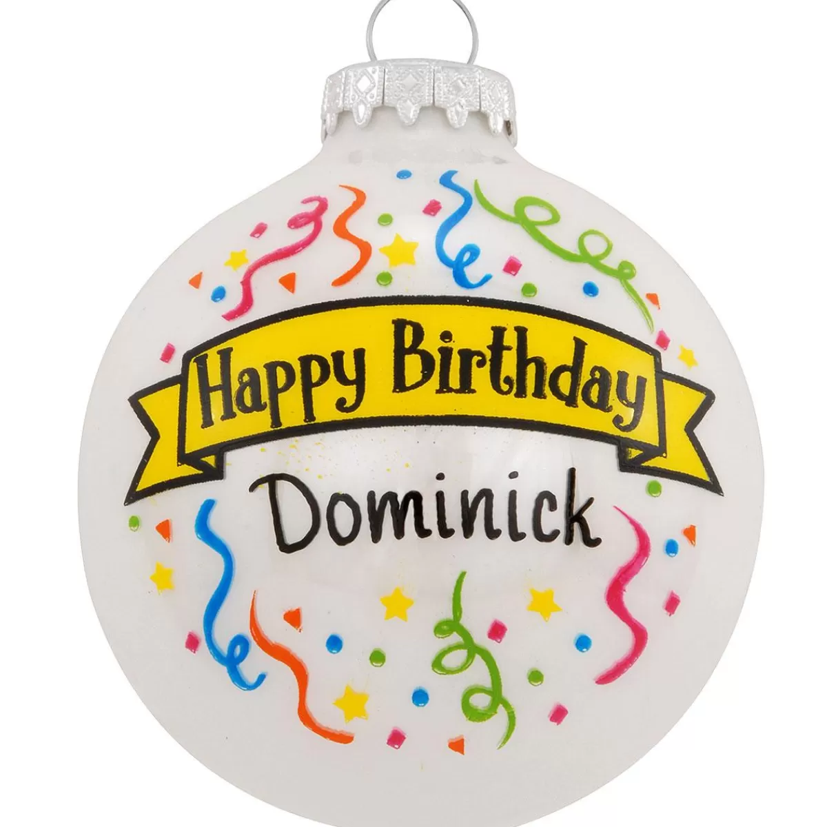 Bronner's Christmas Wonderland Personalized Happy Birthday With Confetti Glass Ornament> Novelty