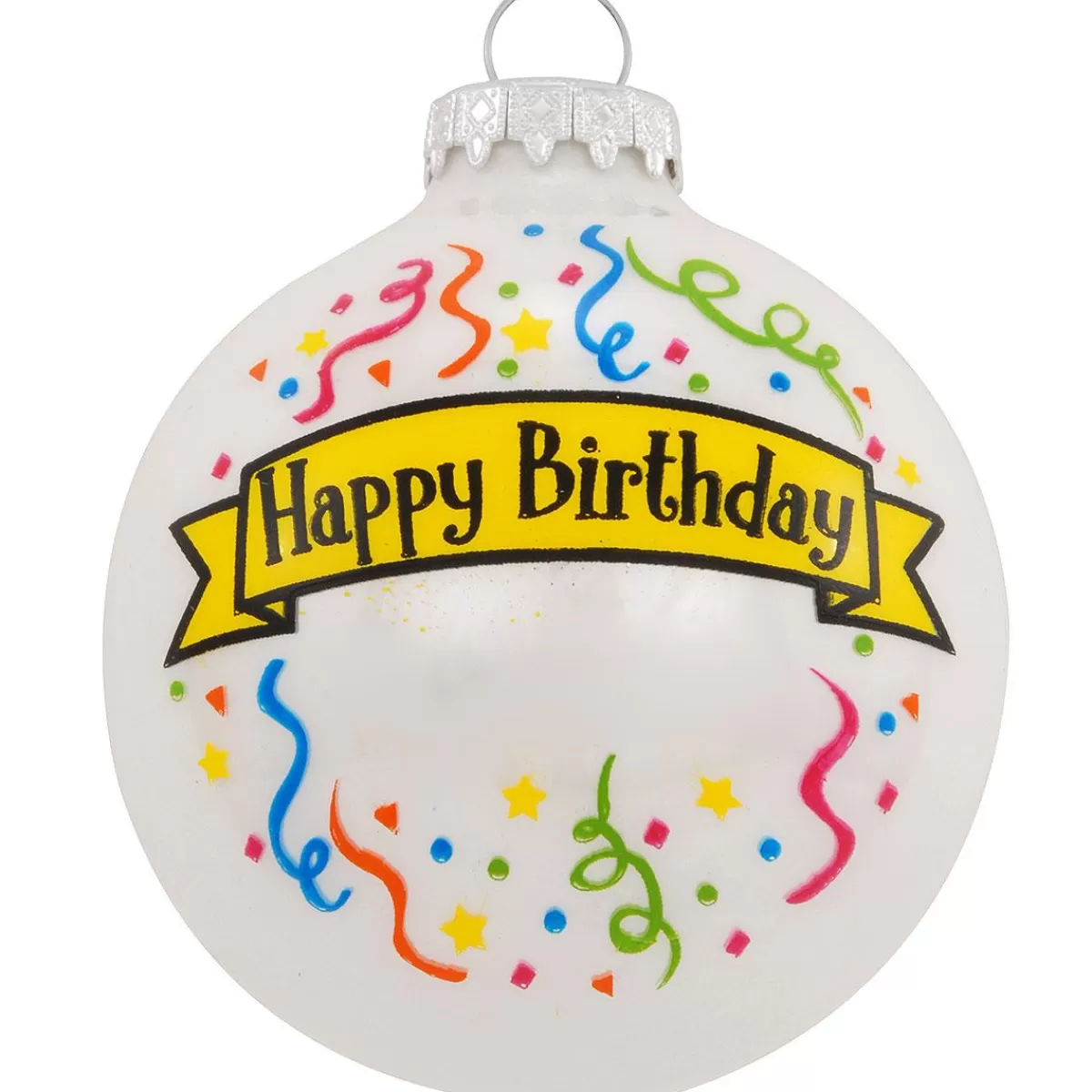 Bronner's Christmas Wonderland Personalized Happy Birthday With Confetti Glass Ornament> Novelty