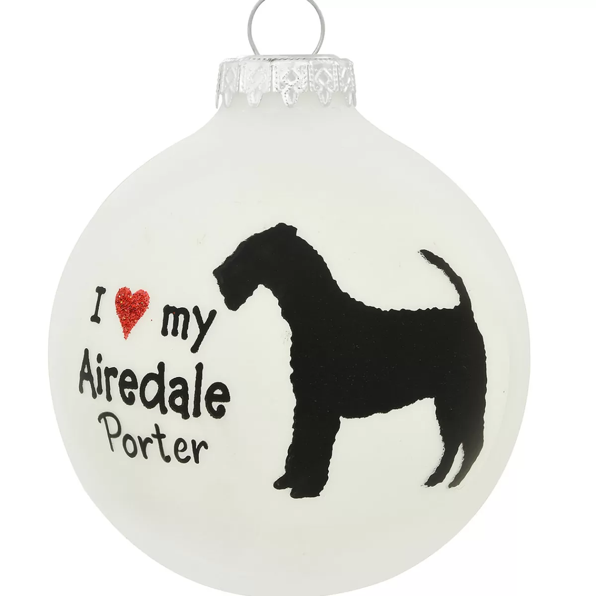 Bronner's Christmas Wonderland Personalized I Love My Airedale Terrier Glass Ornament | Ornaments