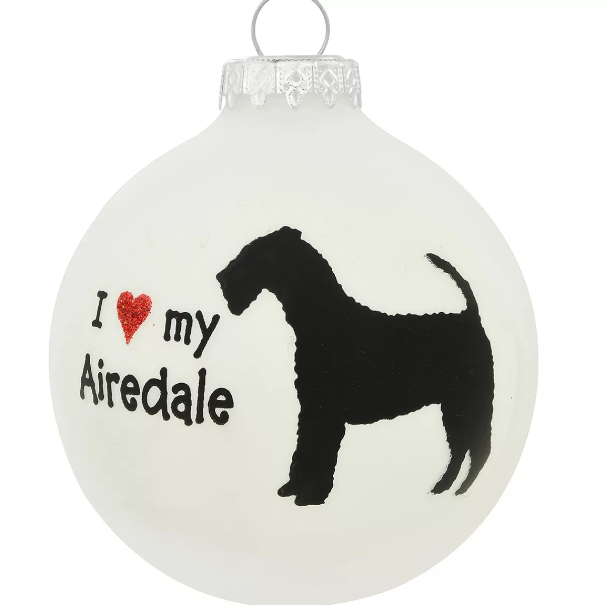 Bronner's Christmas Wonderland Personalized I Love My Airedale Terrier Glass Ornament | Ornaments