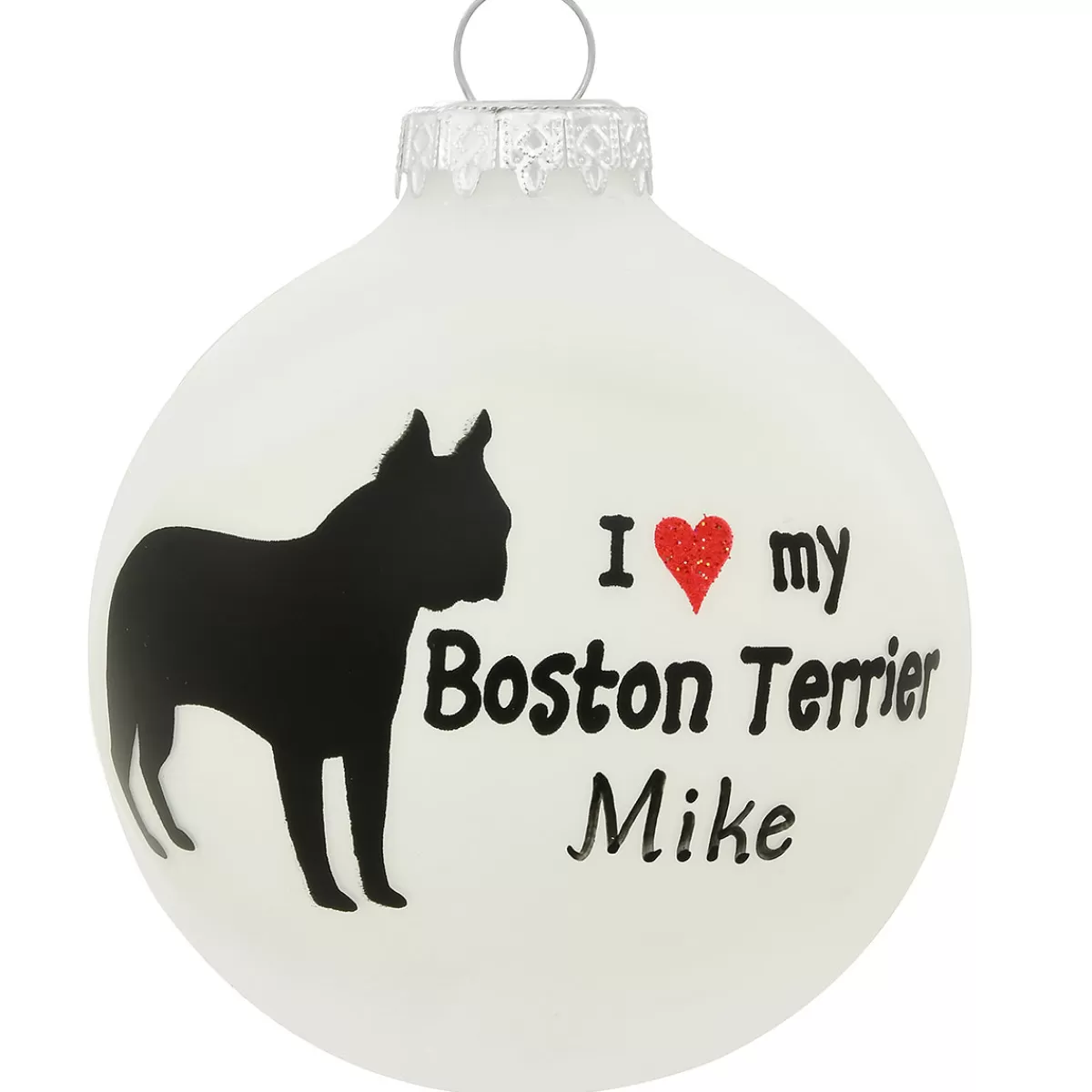 Bronner's Christmas Wonderland Personalized I Love My Boston Terrier Glass Ornament | Ornaments