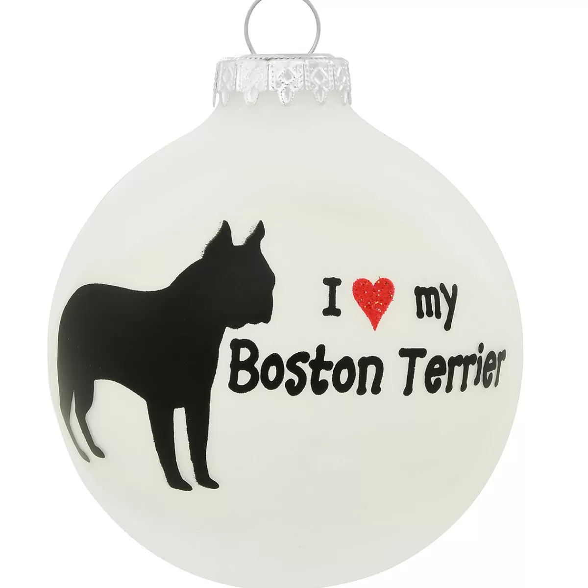 Bronner's Christmas Wonderland Personalized I Love My Boston Terrier Glass Ornament | Ornaments