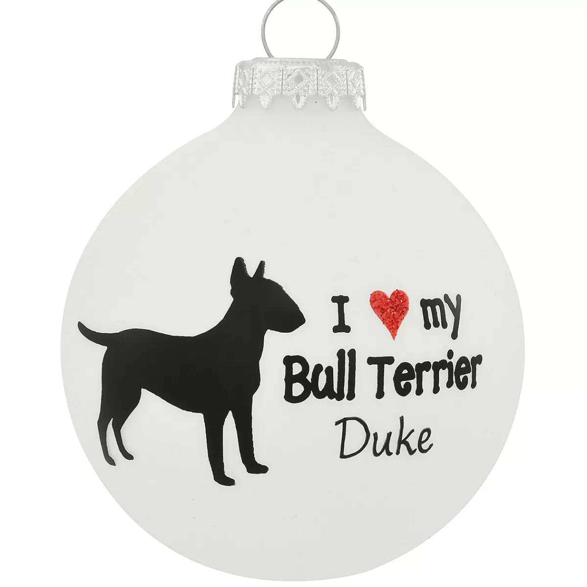 Bronner's Christmas Wonderland Personalized I Love My Bull Terrier Glass Ornament | Ornaments