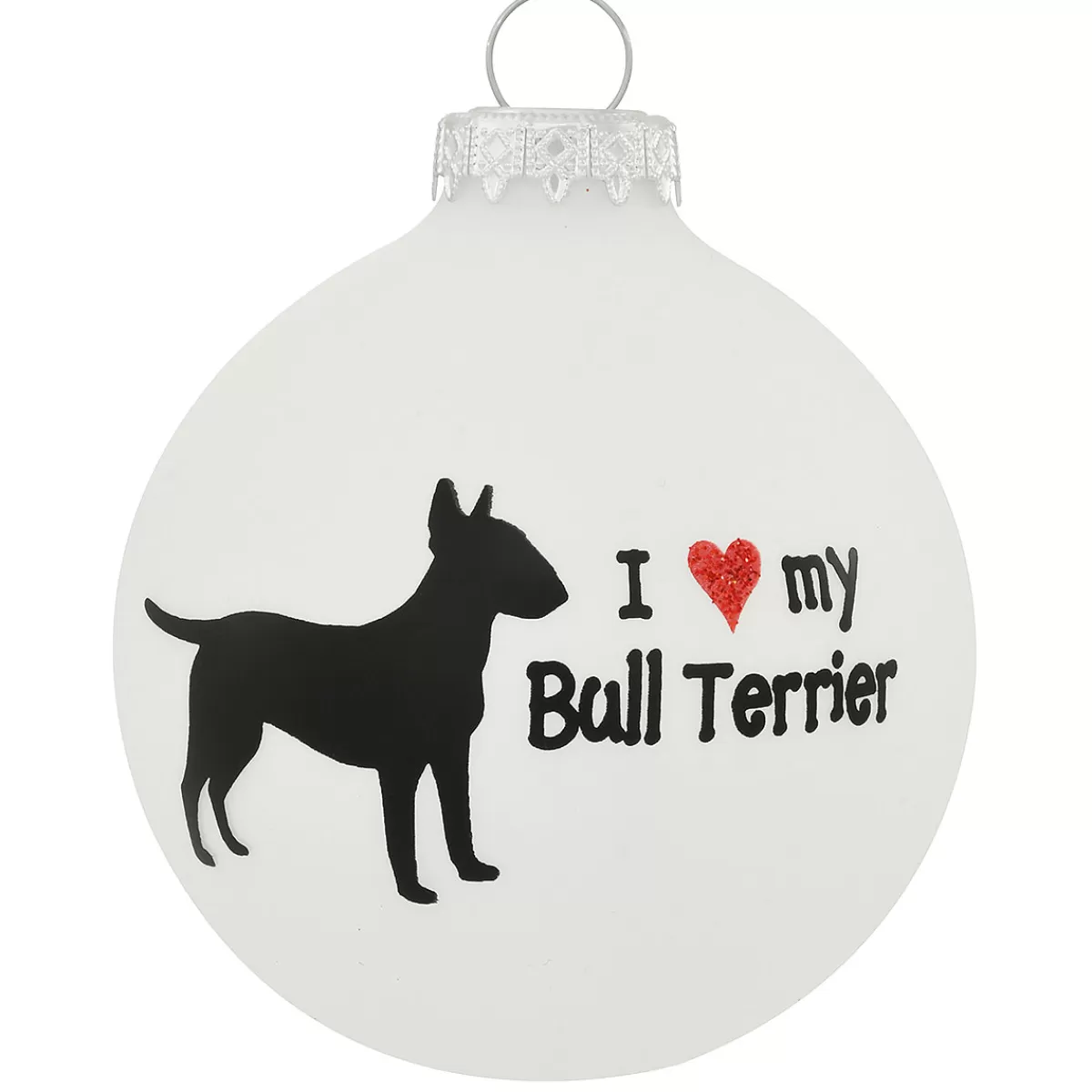 Bronner's Christmas Wonderland Personalized I Love My Bull Terrier Glass Ornament | Ornaments