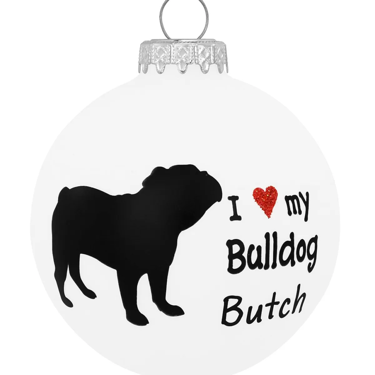 Bronner's Christmas Wonderland Personalized I Love My Bulldog Glass Ornament | Ornaments