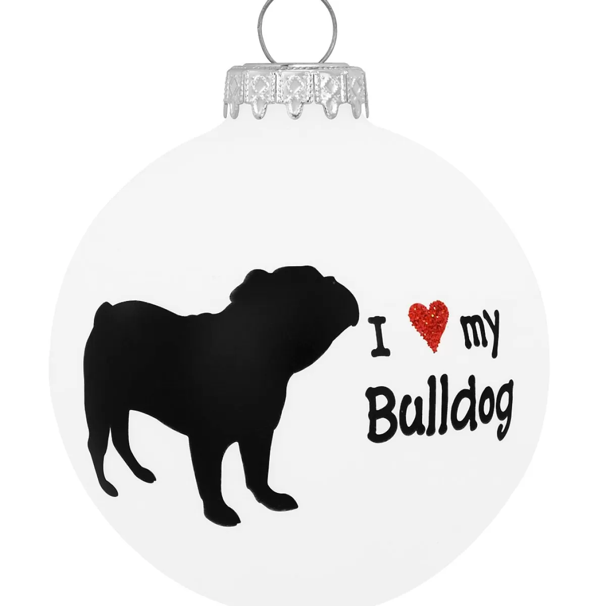 Bronner's Christmas Wonderland Personalized I Love My Bulldog Glass Ornament | Ornaments