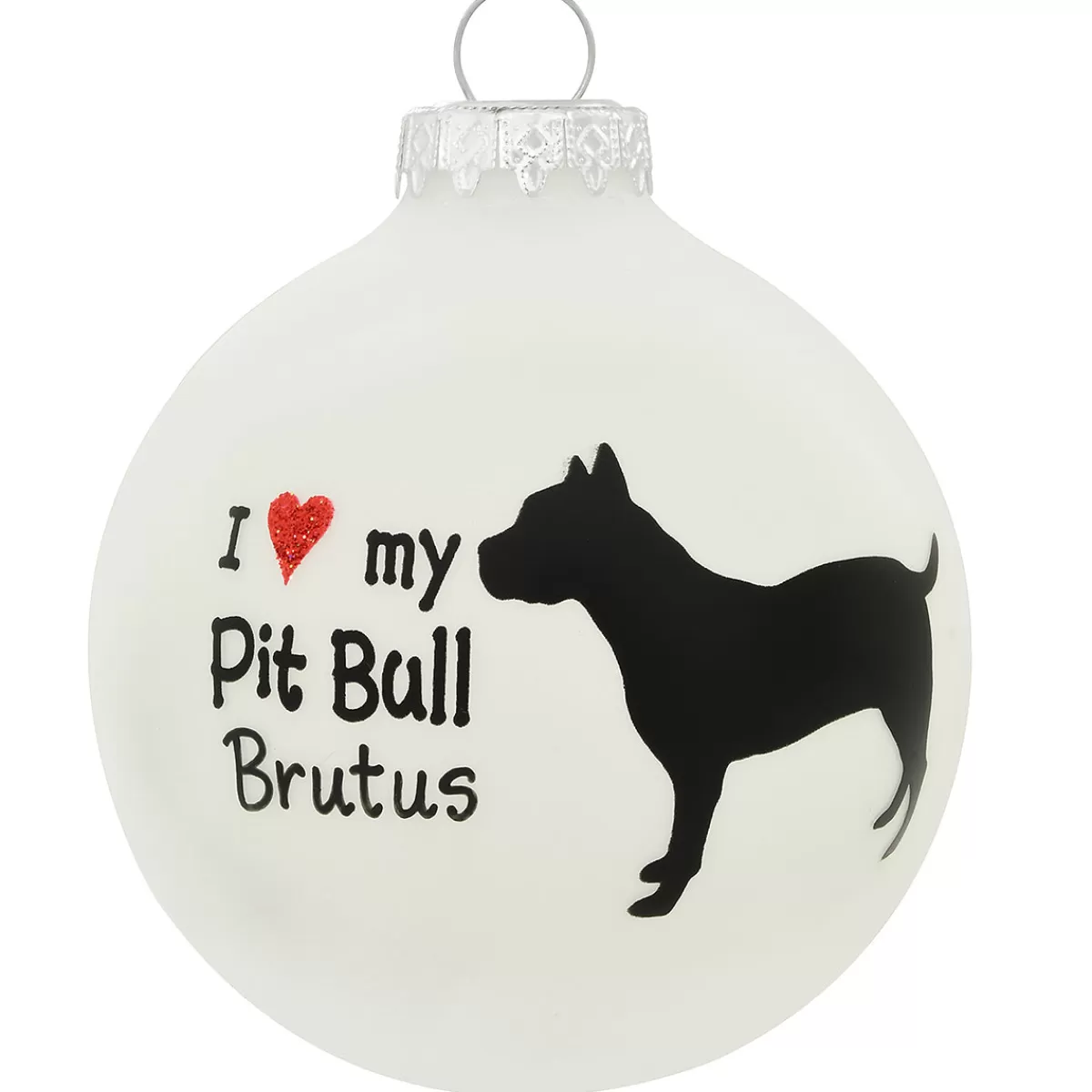 Bronner's Christmas Wonderland Personalized I Love My Pit Bull Glass Ornament | Ornaments