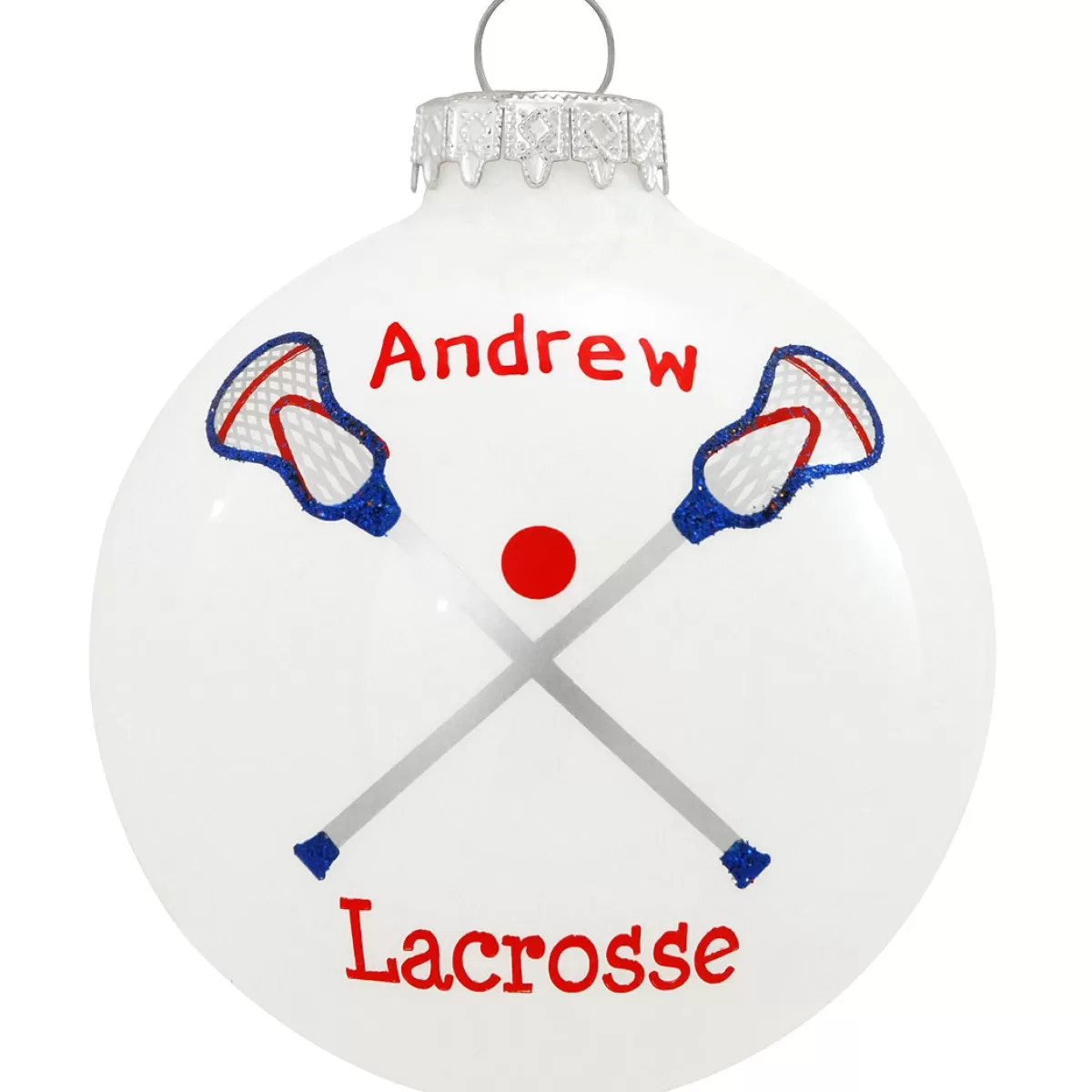 Bronner's Christmas Wonderland Personalized Lacrosse White Ornament | Ornaments