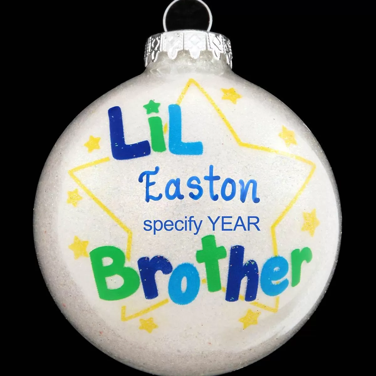 Bronner's Christmas Wonderland Personalized Lil Brother Glass Sparkle Ornament | Ornaments