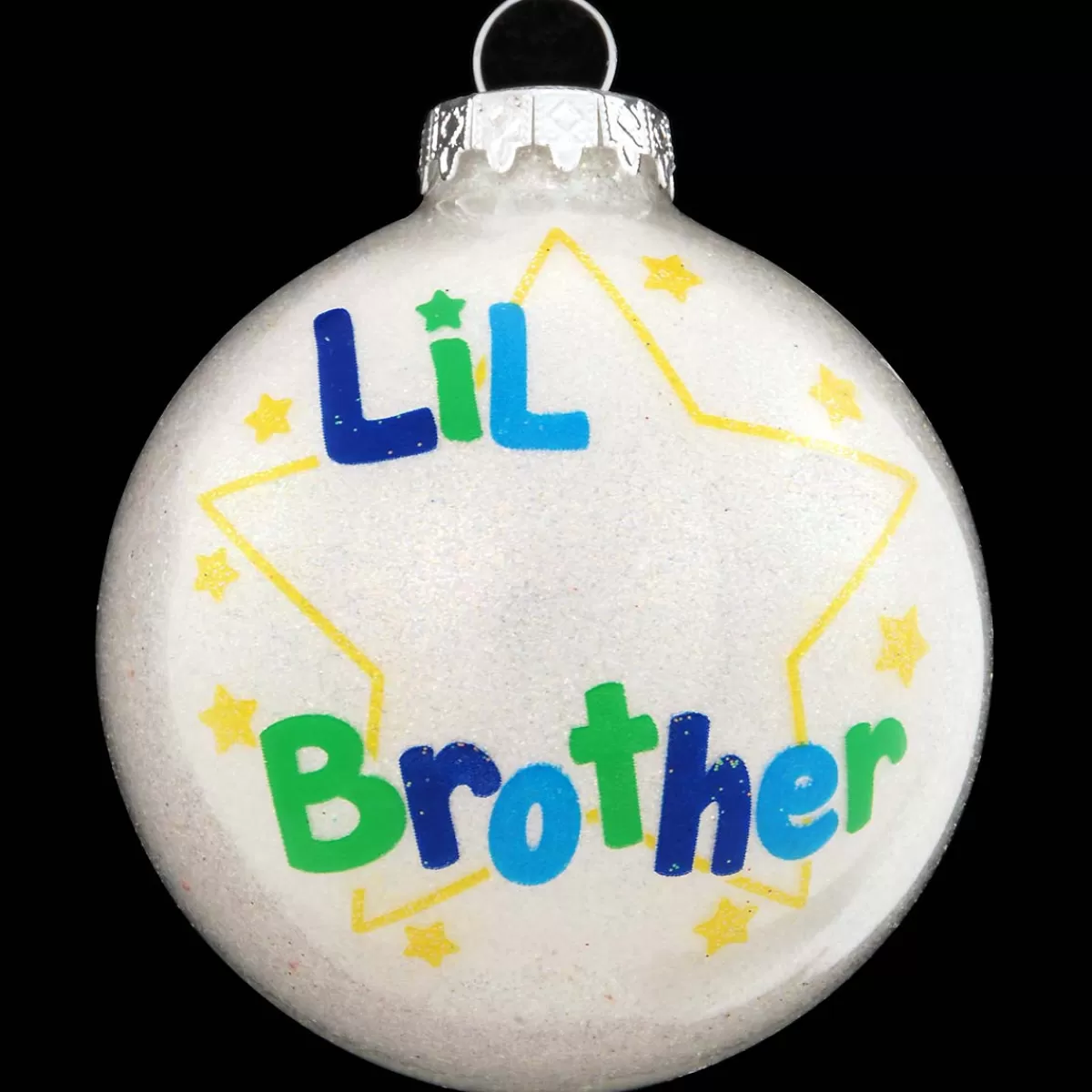 Bronner's Christmas Wonderland Personalized Lil Brother Glass Sparkle Ornament | Ornaments