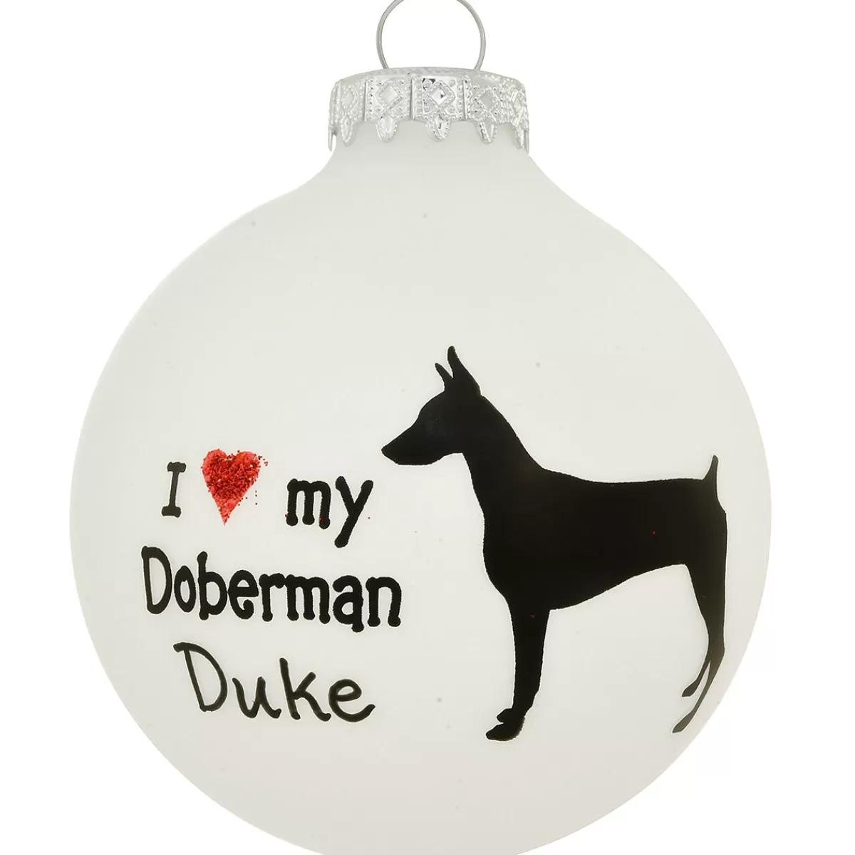 Bronner's Christmas Wonderland Personalized Love My Doberman Glass Ornament | Ornaments