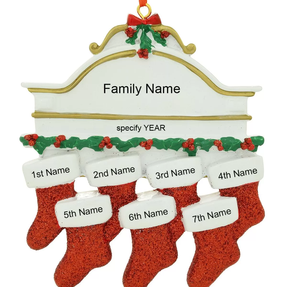 Bronner's Christmas Wonderland Personalized Mantel With 7 Stockings Ornament | Ornaments