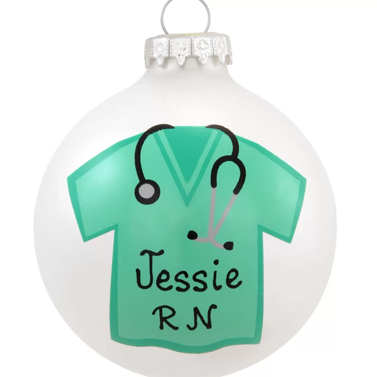 Bronner's Christmas Wonderland Personalized Medical Scrubs Shirt Glass Ornament> Hobbies & Occupations