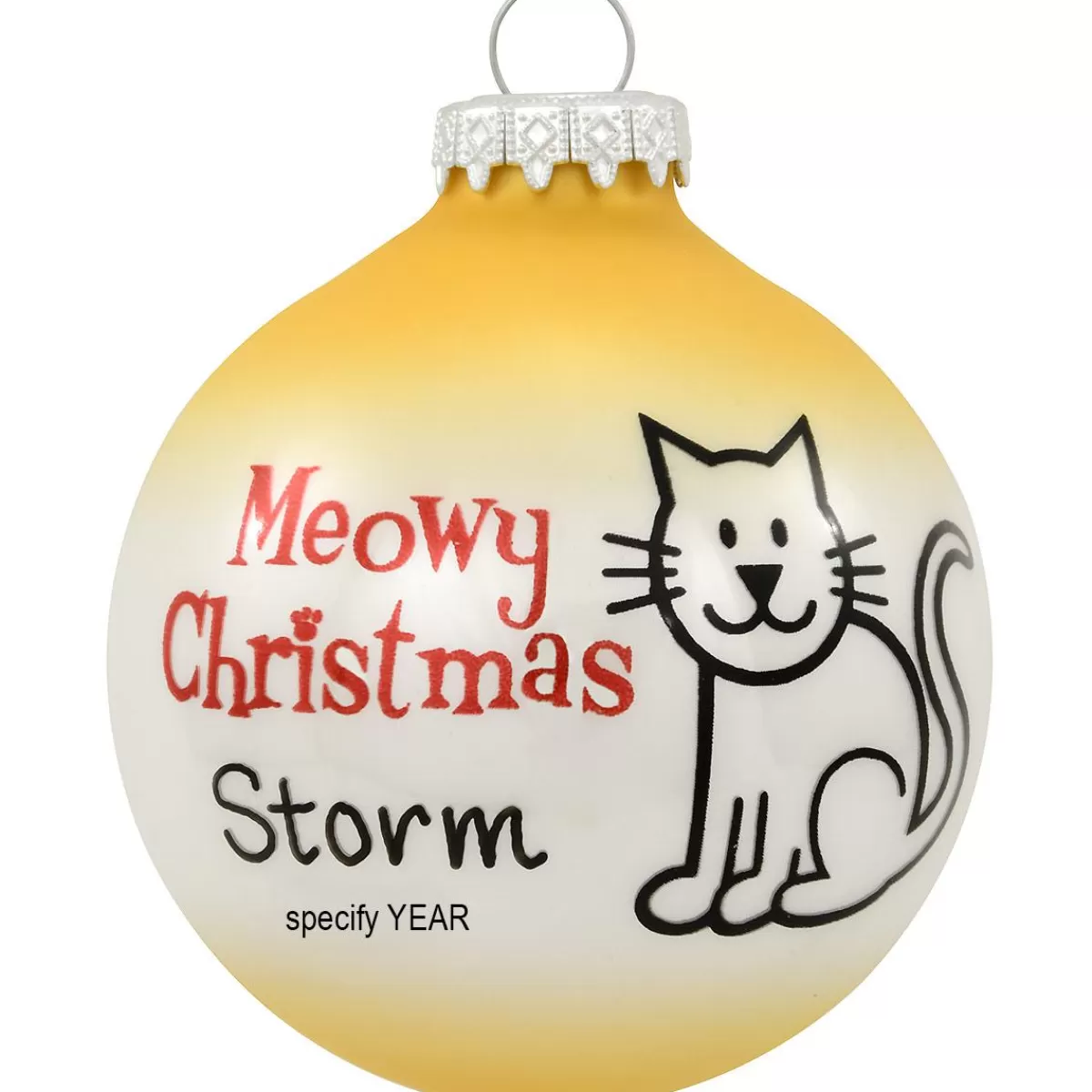 Bronner's Christmas Wonderland Personalized Meowy Christmas Cat 2 Tone Glass Ornament | Ornaments