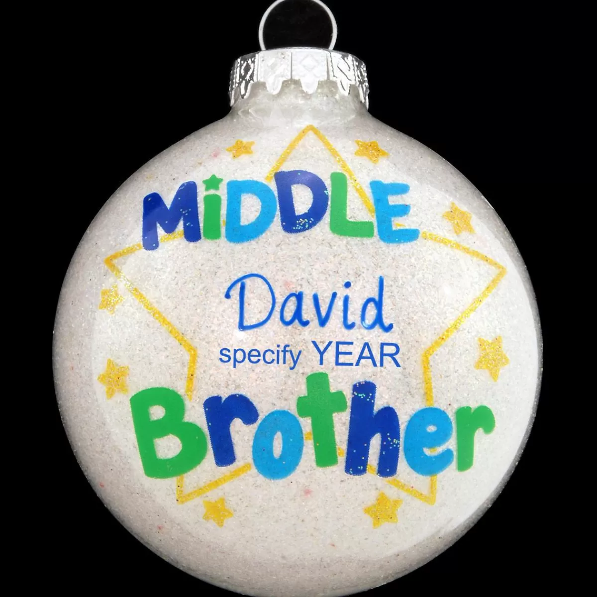 Bronner's Christmas Wonderland Personalized Middle Brother Glass Sparkle Ornament | Ornaments