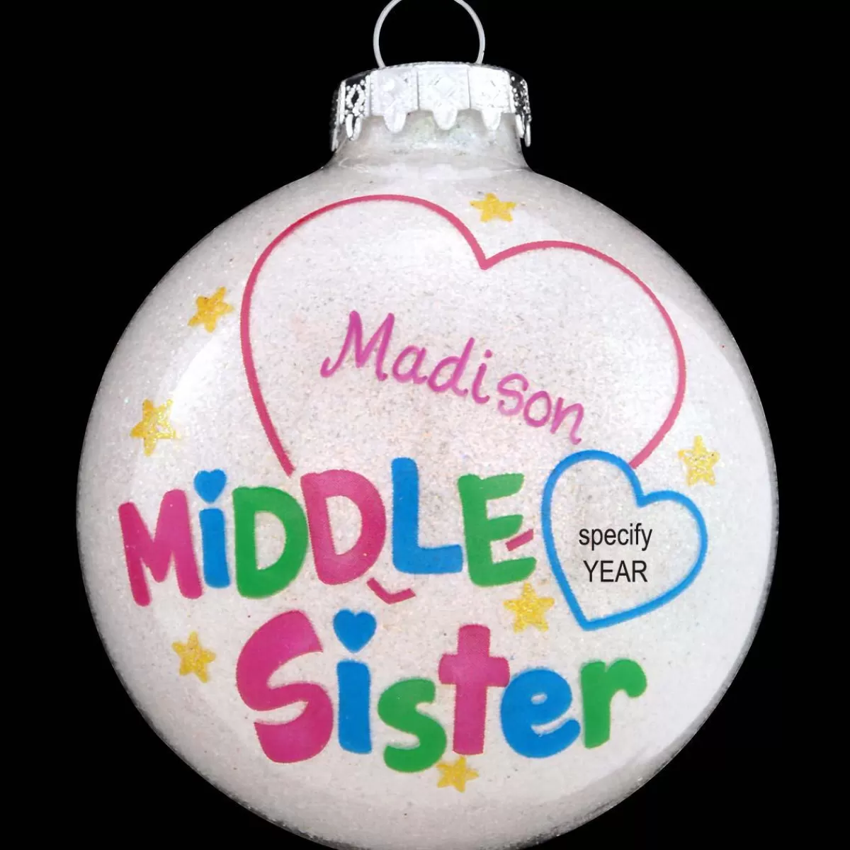 Bronner's Christmas Wonderland Personalized Middle Sister Glass Sparkle Ornament | Ornaments