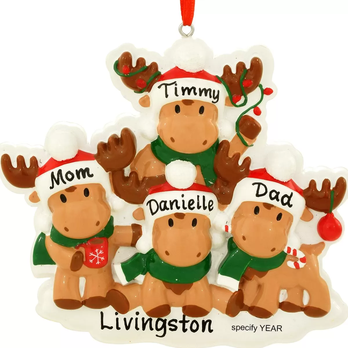 Bronner's Christmas Wonderland Personalized Moose Family Of 4 Resin Ornament | Ornaments