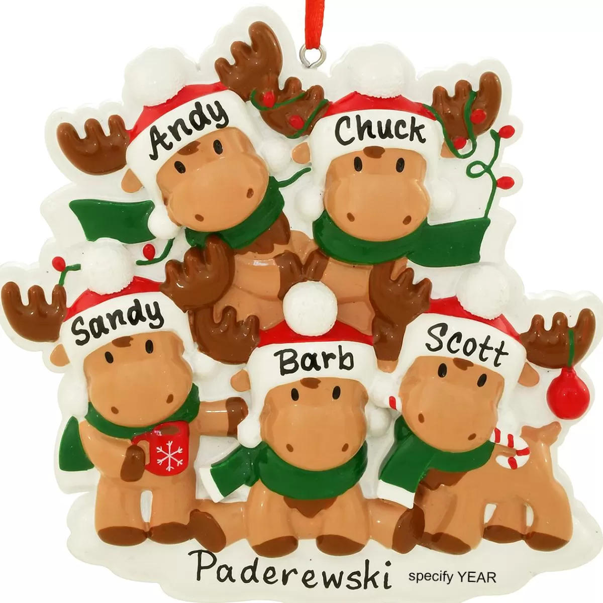 Bronner's Christmas Wonderland Personalized Moose Family Of 5 Resin Ornament | Ornaments