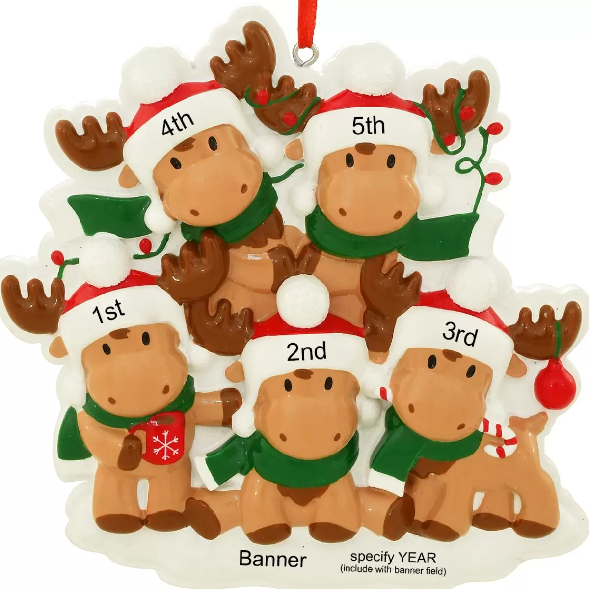 Bronner's Christmas Wonderland Personalized Moose Family Of 5 Resin Ornament | Ornaments