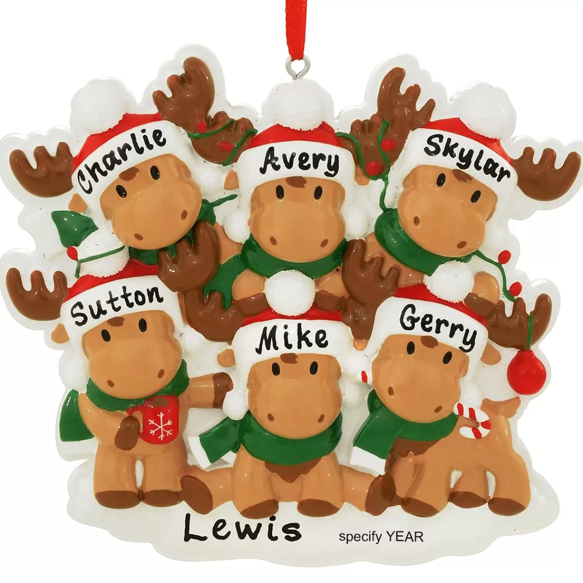 Bronner's Christmas Wonderland Personalized Moose Family Of 6 Resin Ornament | Ornaments