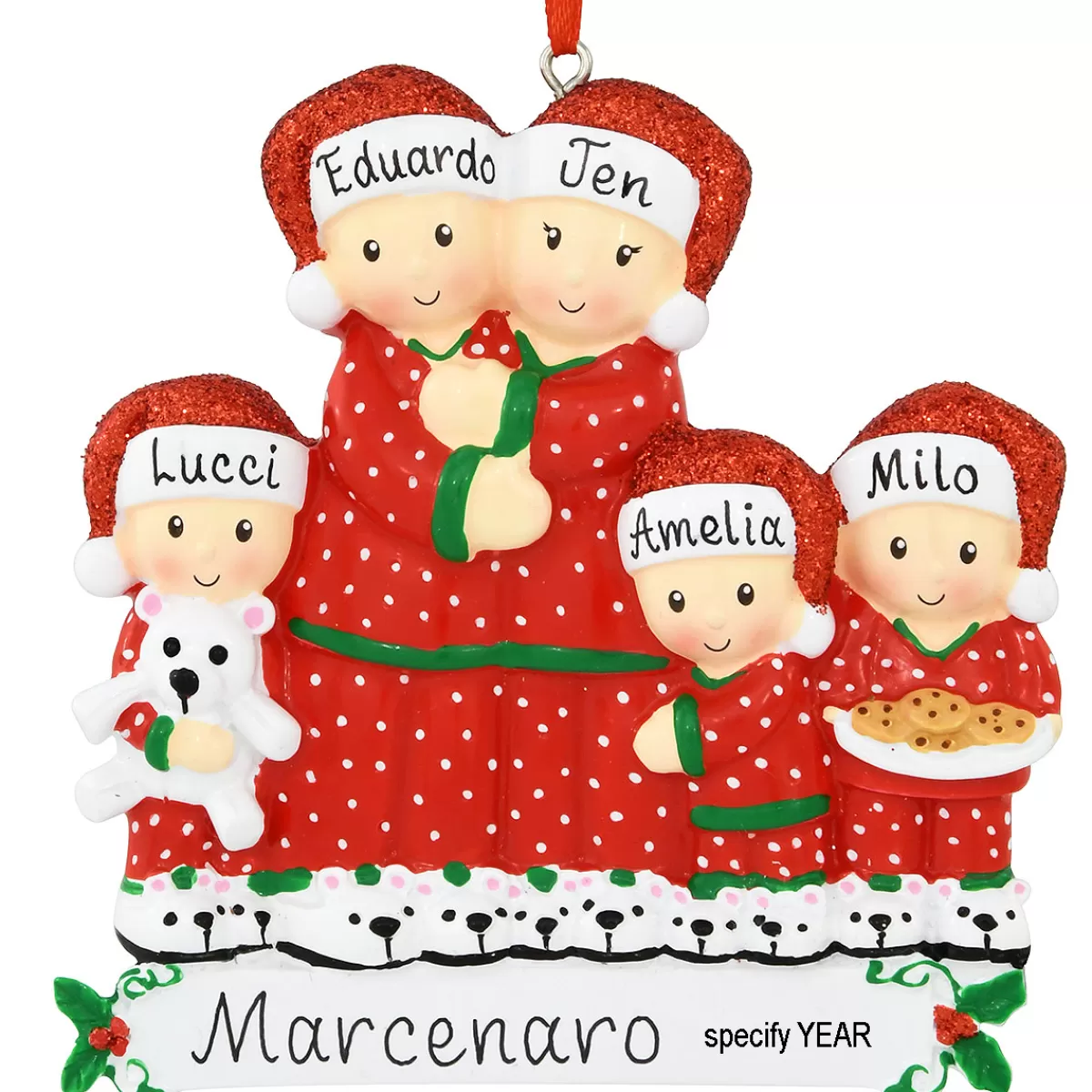 Bronner's Christmas Wonderland Personalized Pajama Family Of 5 Ornament | Ornaments