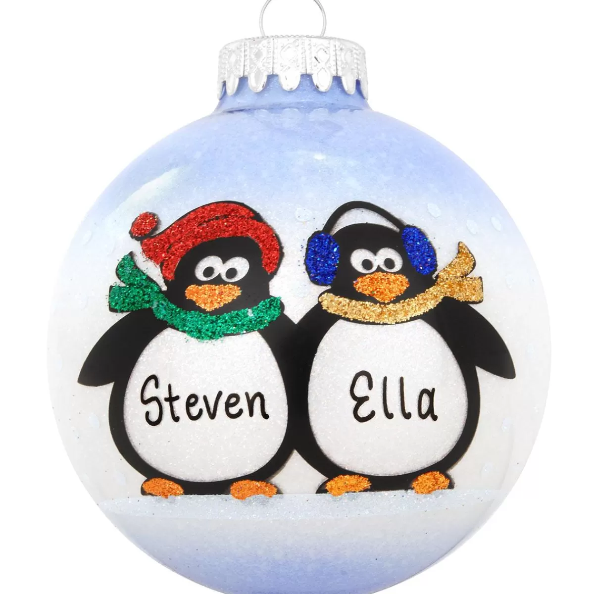 Bronner's Christmas Wonderland Personalized Penguin Couple Glass Sparkle Ornament | Ornaments