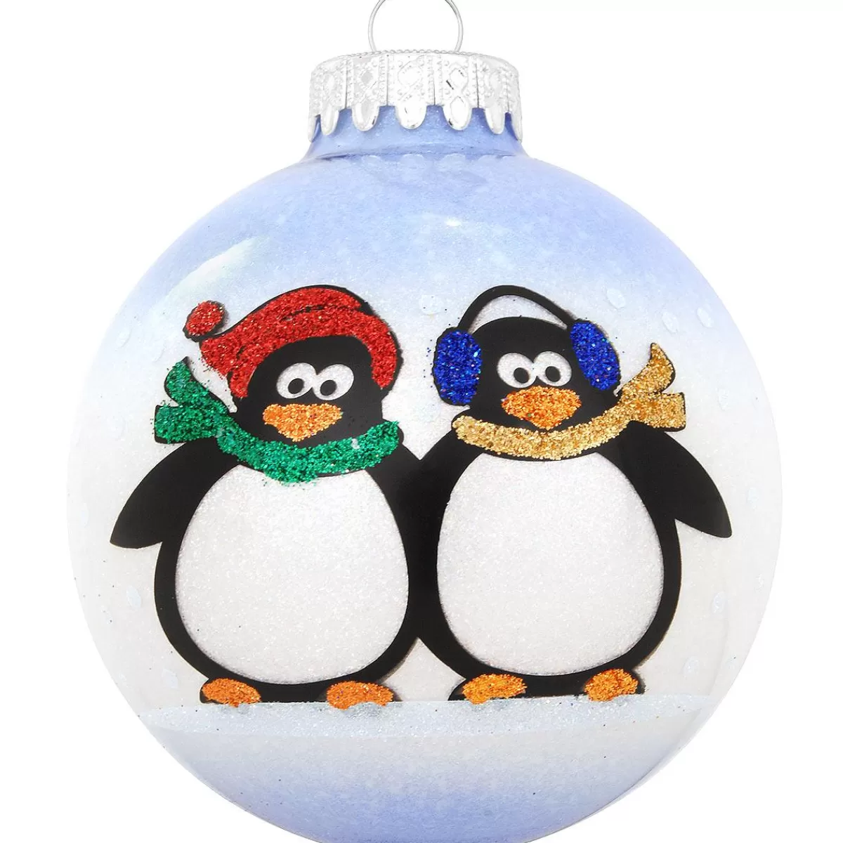 Bronner's Christmas Wonderland Personalized Penguin Couple Glass Sparkle Ornament | Ornaments