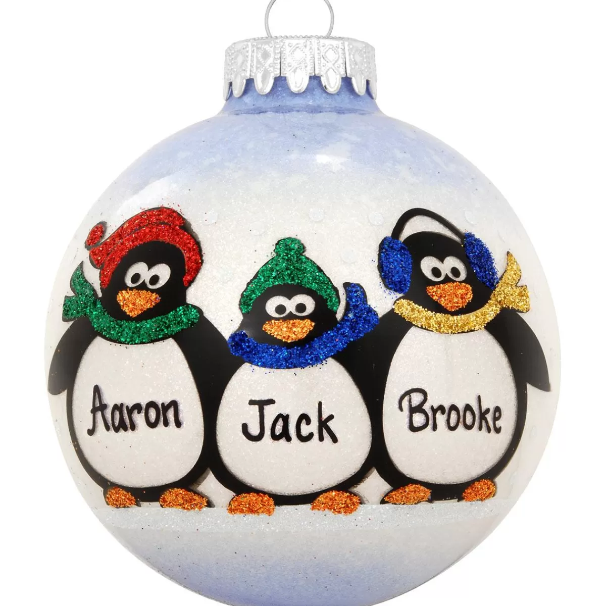 Bronner's Christmas Wonderland Personalized Penguin Family Of 3 Glass Sparkle Ornament | Ornaments