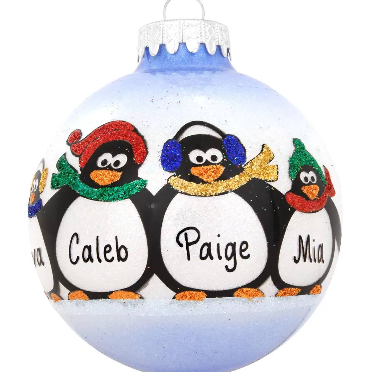 Bronner's Christmas Wonderland Personalized Penguin Family Of 4 Glass Sparkle Ornament | Ornaments