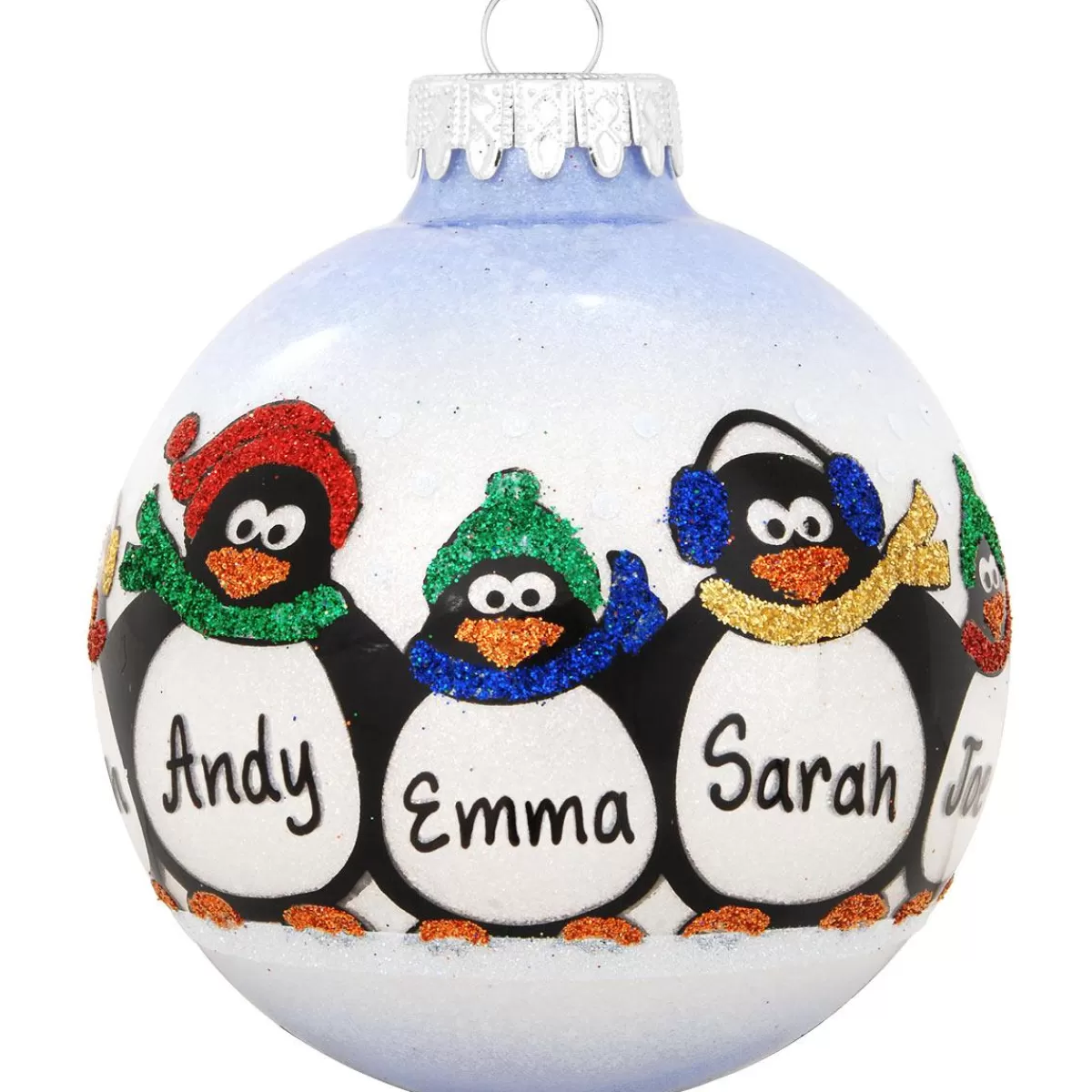 Bronner's Christmas Wonderland Personalized Penguin Family Of 5 Glass Sparkle Ornament | Ornaments