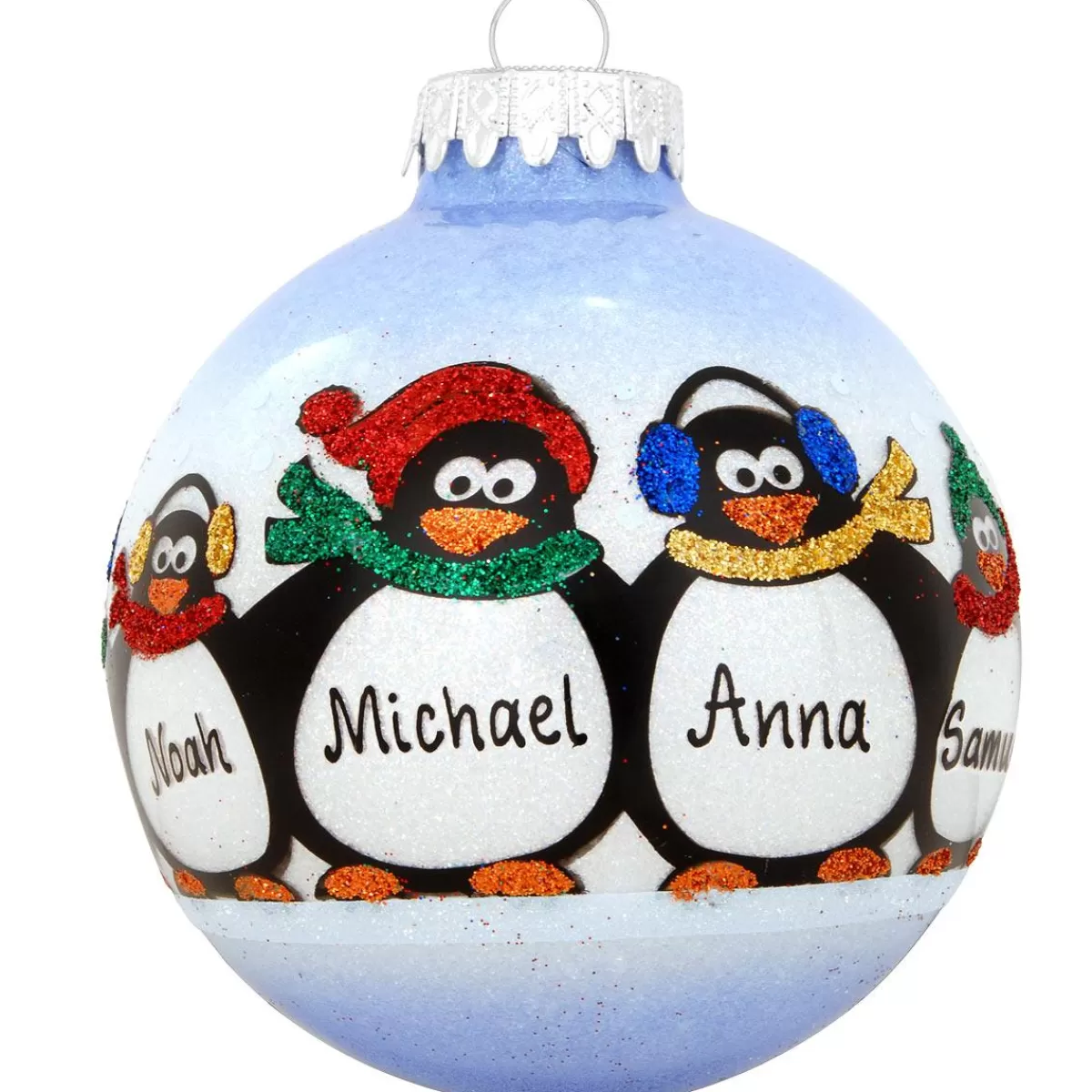 Bronner's Christmas Wonderland Personalized Penguin Family Of 6 Glass Sparkle Ornament | Ornaments