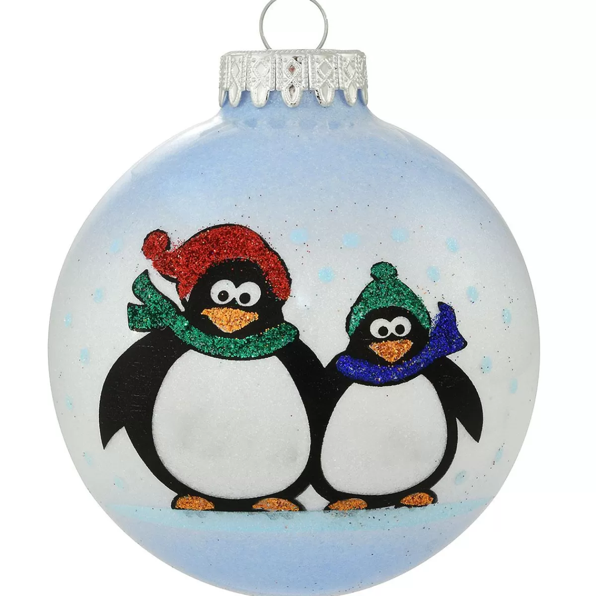 Bronner's Christmas Wonderland Personalized Penguin Parent And Child Glass Sparkle Ornament | Ornaments