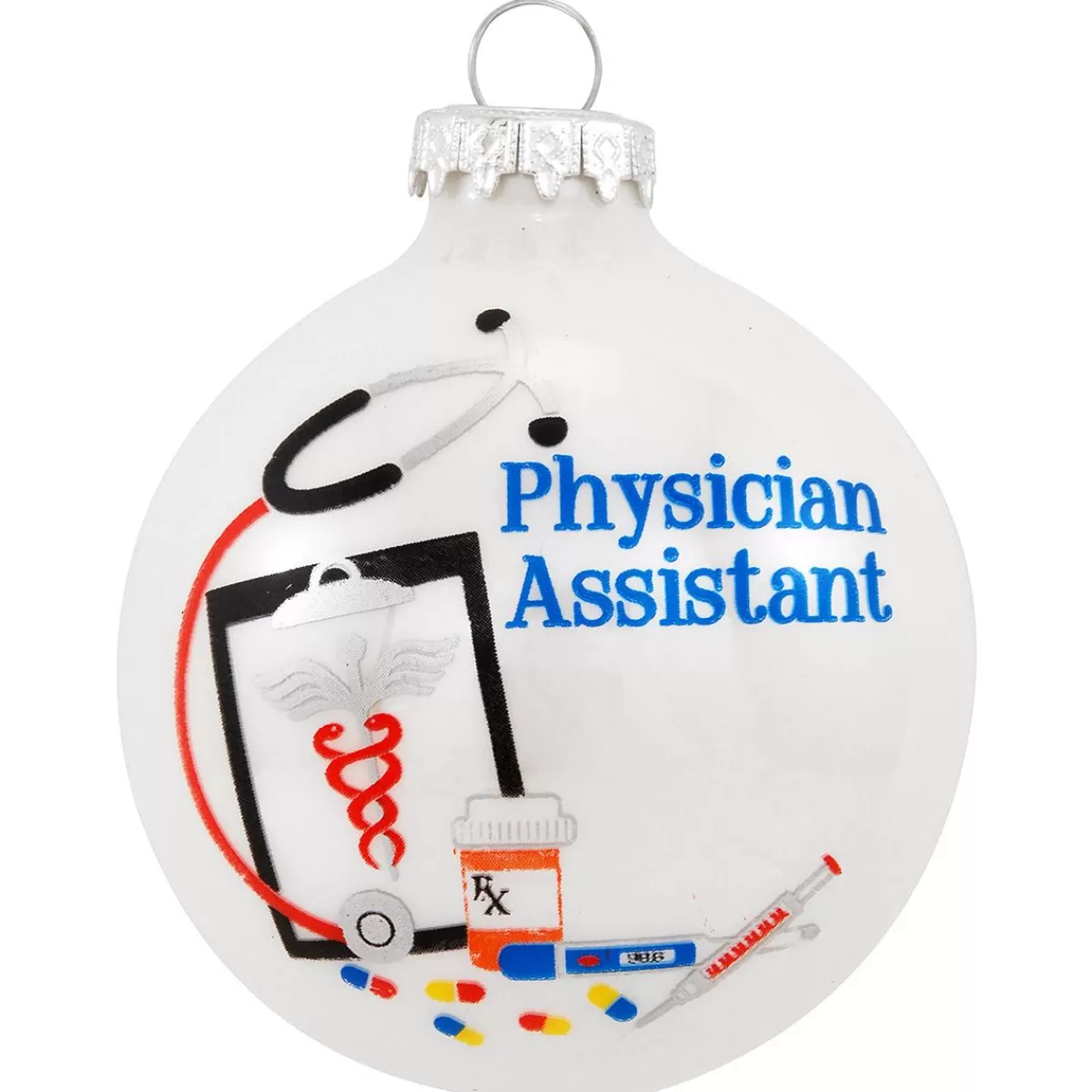 Bronner's Christmas Wonderland Personalized Physician Assistant White Opal Glass Ornament> Hobbies & Occupations