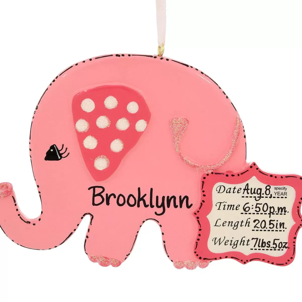 Bronner's Christmas Wonderland Personalized Pink Elephant With Baby Stats Ornament | Ornaments