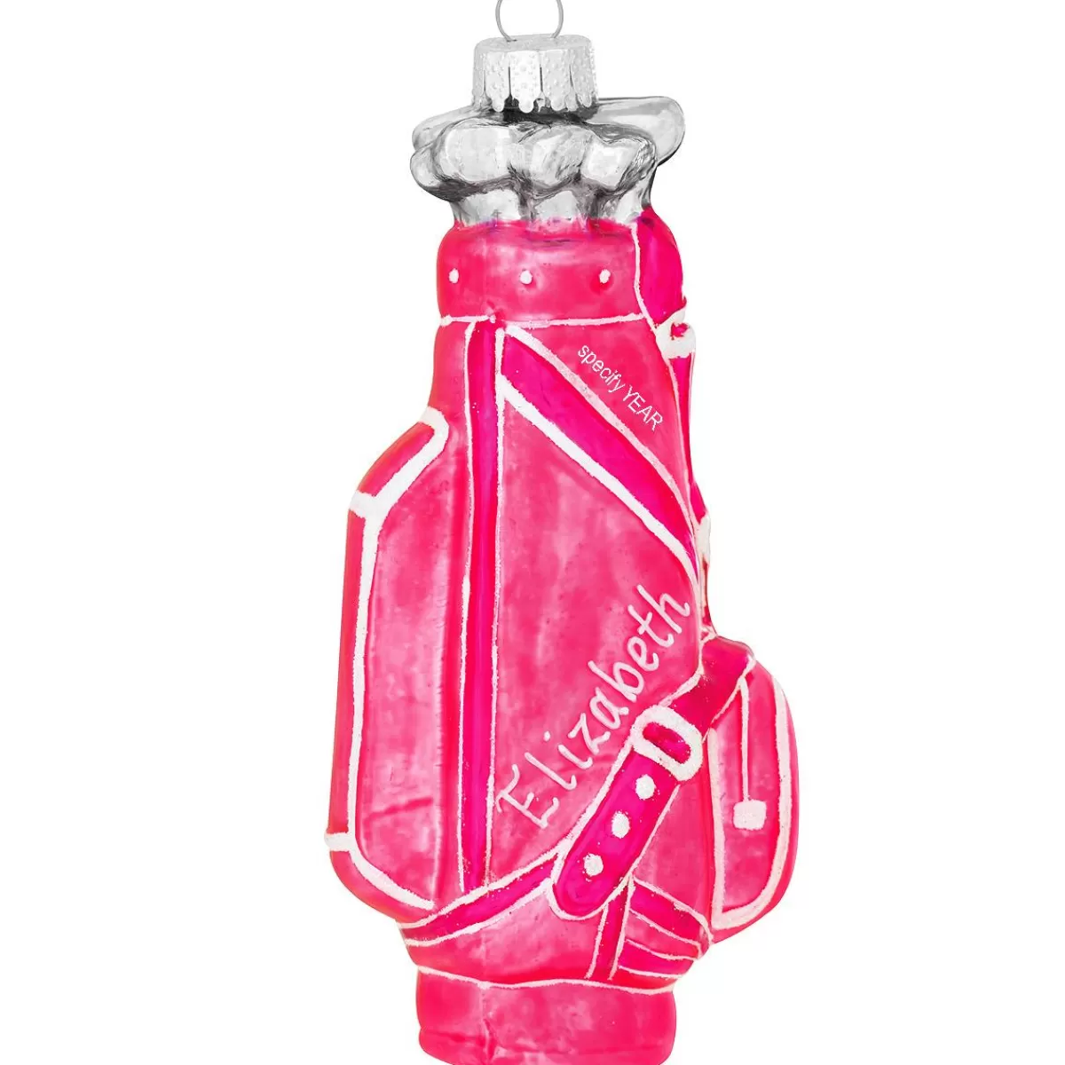 Bronner's Christmas Wonderland Personalized Pink Golf Bag Glass Ornament | Ornaments