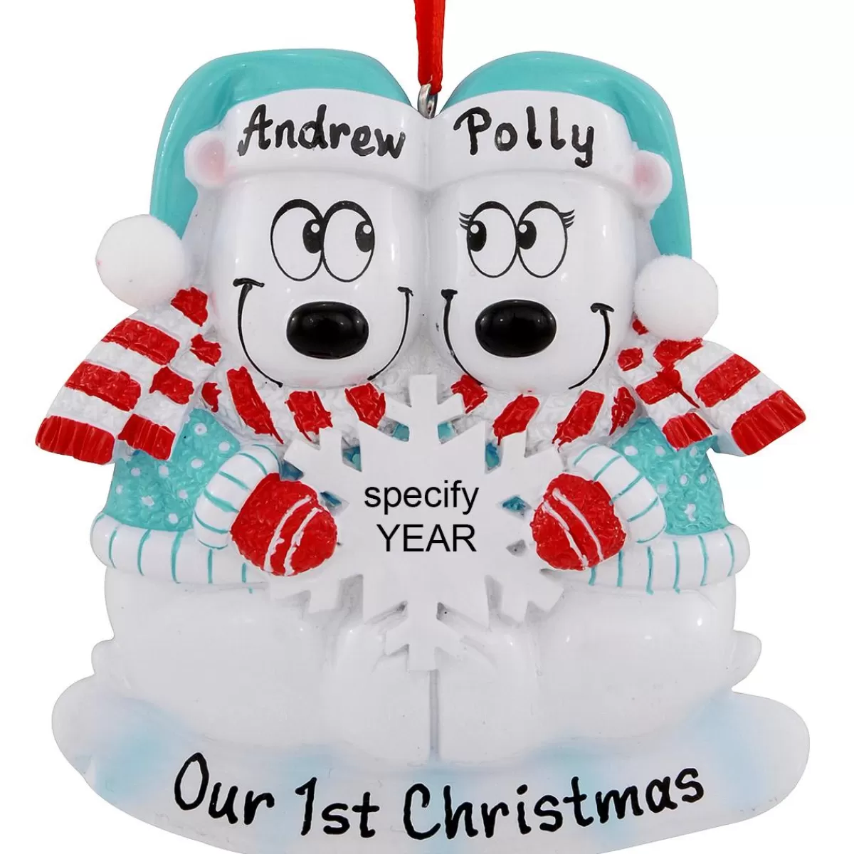 Bronner's Christmas Wonderland Personalized Polar Bear Couple With Snowflake Ornament | Ornaments