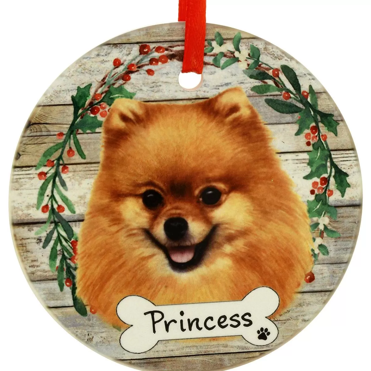 Bronner's Christmas Wonderland Personalized Pomeranian Dog Round Ceramic Ornament | Ornaments