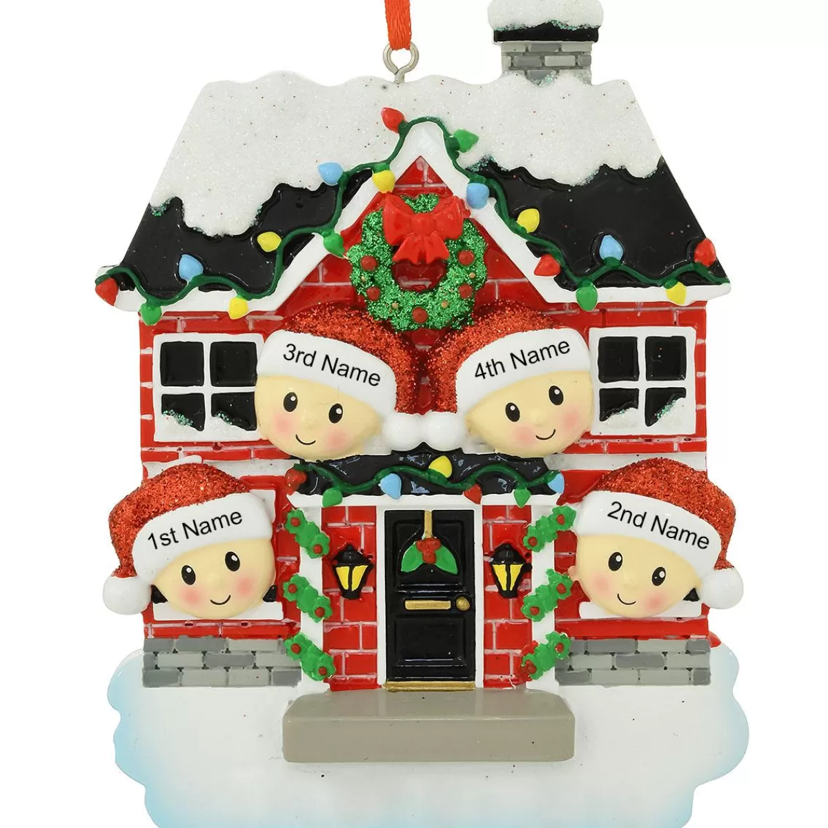 Bronner's Christmas Wonderland Personalized Red House Family Of 4 Resin Ornament | Ornaments