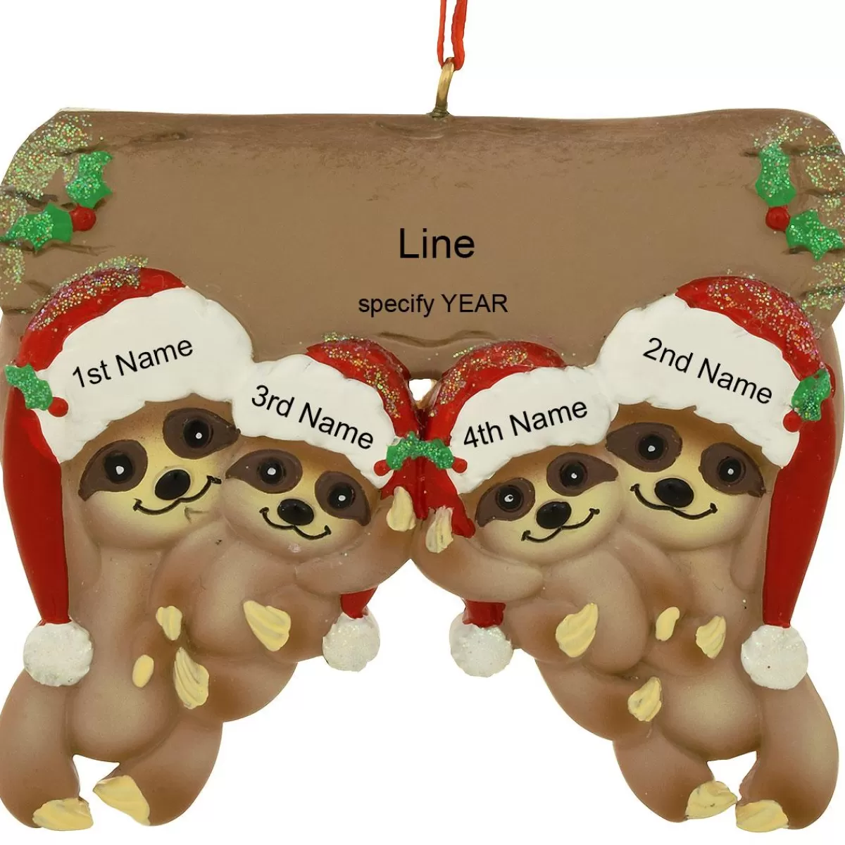 Bronner's Christmas Wonderland Personalized Sloth Family Of 4 Resin Ornament | Ornaments