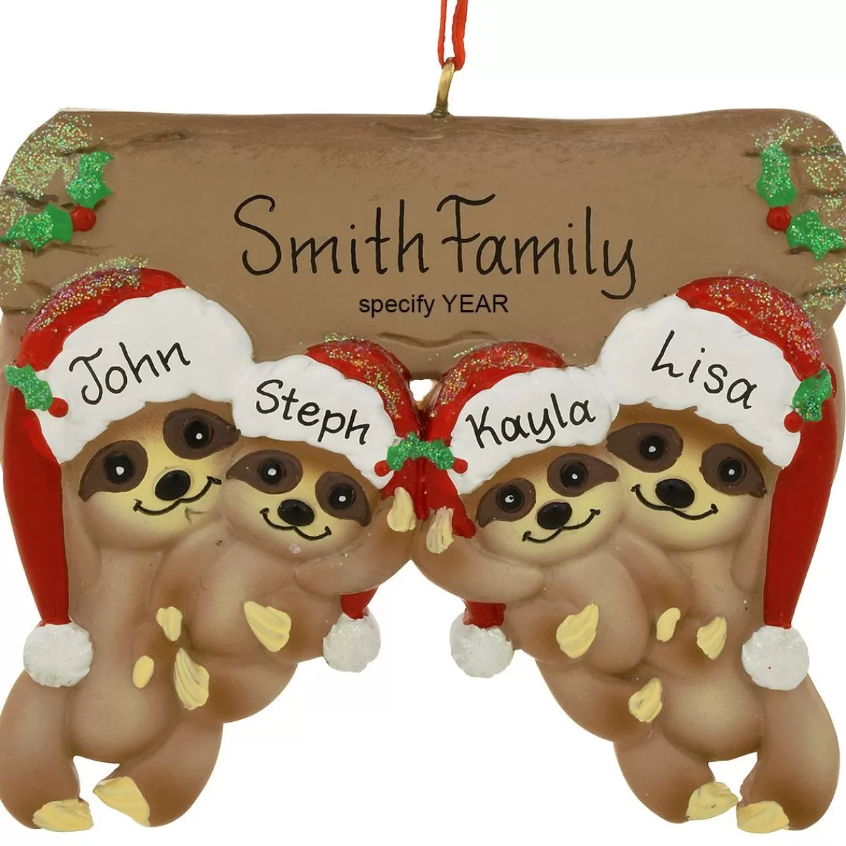 Bronner's Christmas Wonderland Personalized Sloth Family Of 4 Resin Ornament | Ornaments